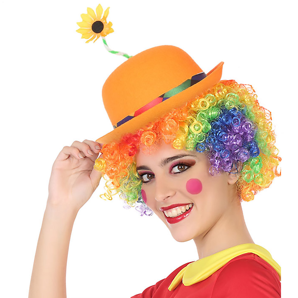 Sombrero Payaso Naranja con Flor Adulto