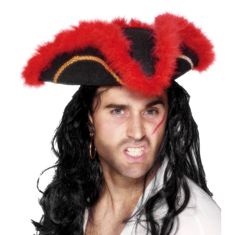 Comprar Sombrero Pirata chica rojo y negro pluma Sombreros y comple
