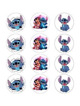 Juego de 12 Impresiones de 6 cm en Papel Comestible Stitch