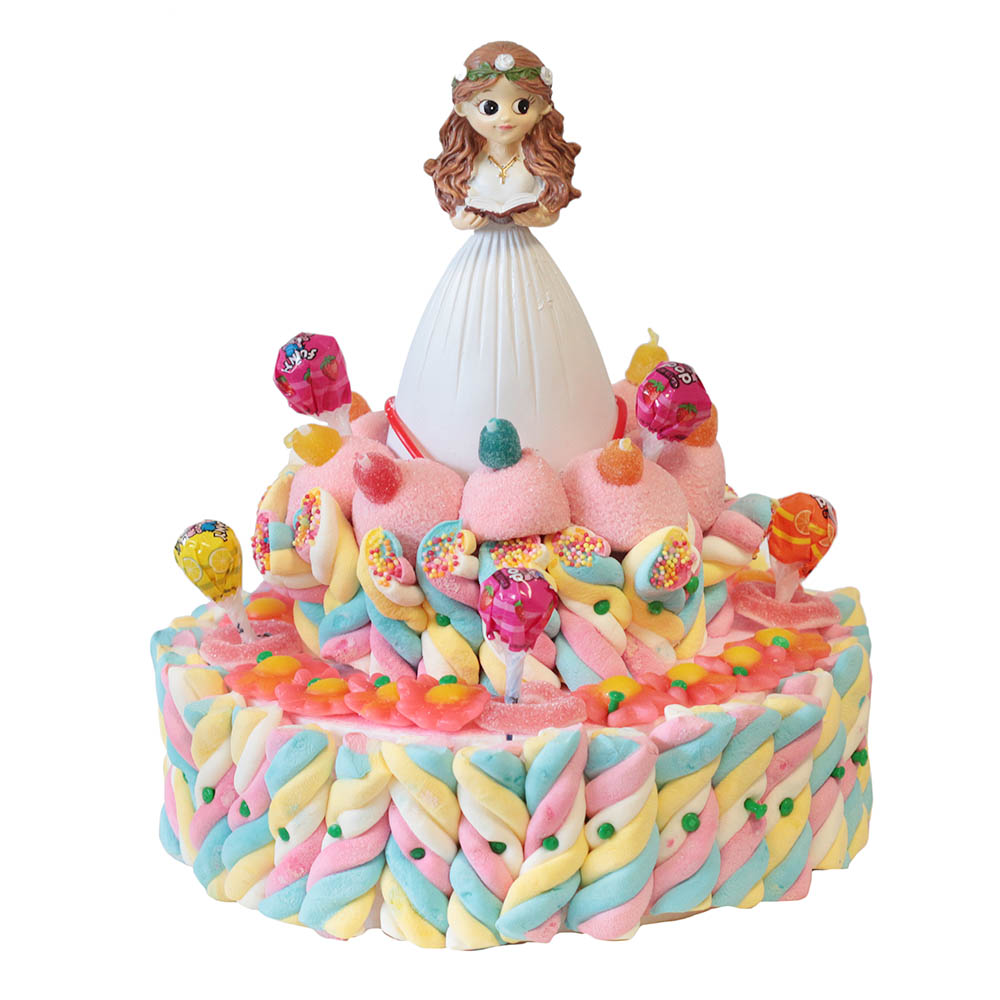 Figura tarta niña de comunión lazo lila