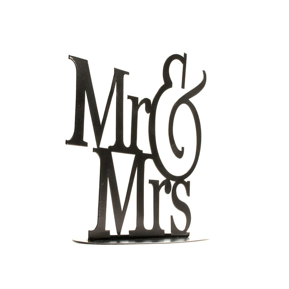 Topper para decorar tartas con el texto Mr & Mrs en negro de 18 cm