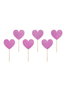 Toppers para Dulces Corazones Fucsias 6 ud