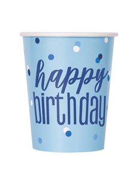 Juego de 8 Vasos Happy Birthday Azul