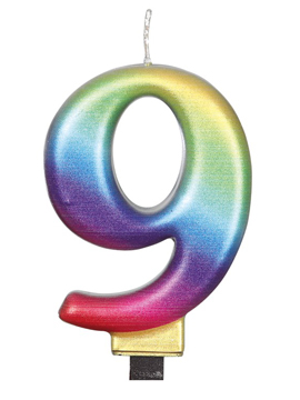 Vela Numero 9 Rainbow 7 cm