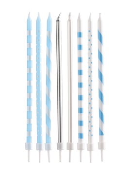 Juego de 10 velas con soporte para tartas Baby blue